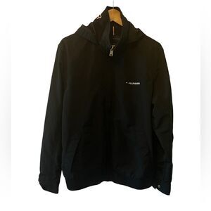 TOMMY HILFIGER Black High Neck Mid Weight Fall Rain Hooded Jacket Coat L